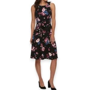 Elle Black & Purple Floral Midi Dress Sz.XL EUC.